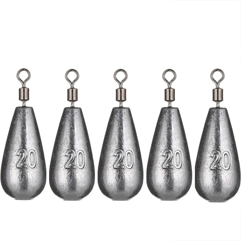 Fishing Weight Sinker 5pcs – Drop & Cylindrical, 3.5g–20g Lead Sinker