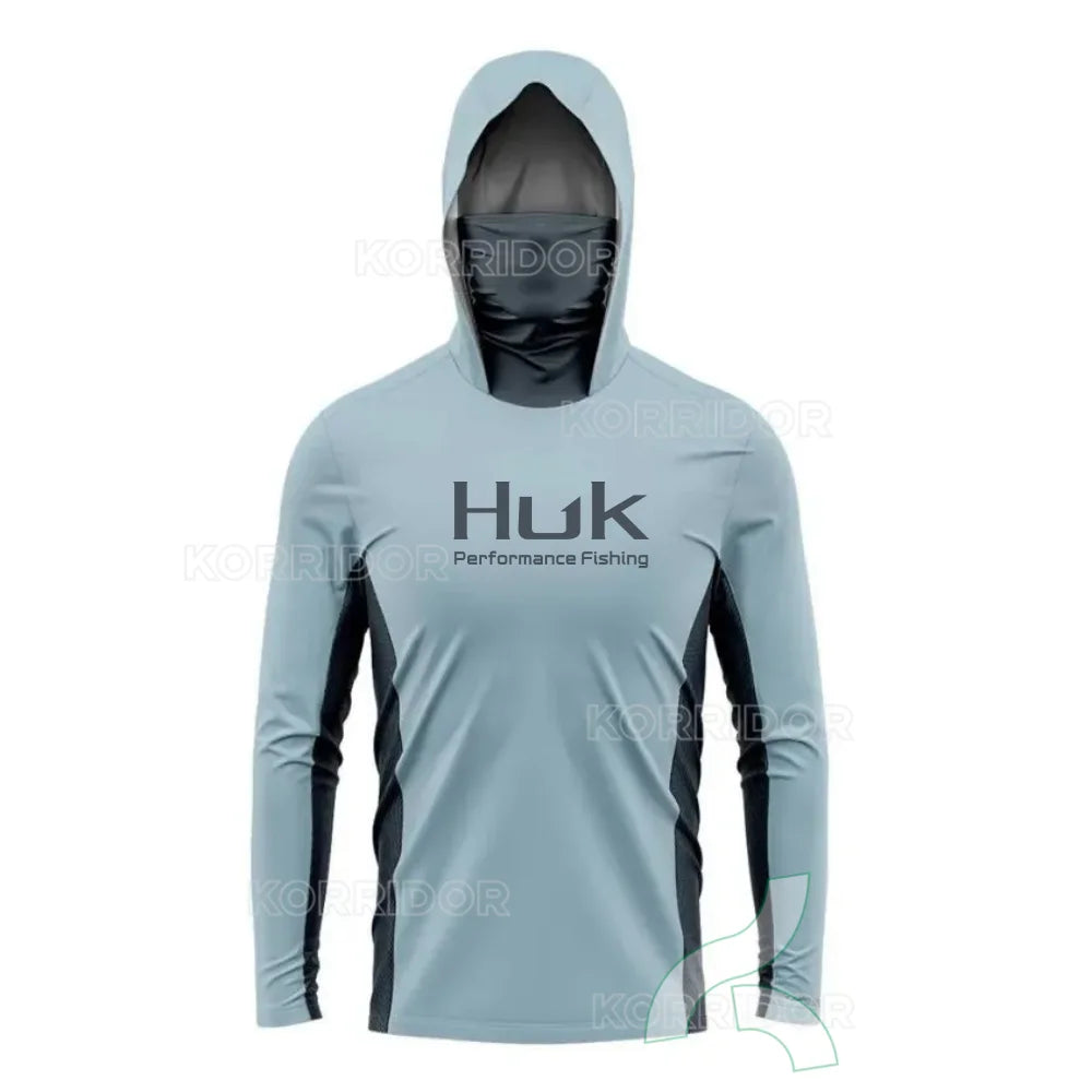 HUK UPF 50+ Hooded Fishing Shirt with Face Mask