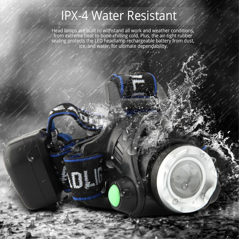 LED Rechargeable Headlamp 1000LM – Waterproof, 3 Modes, 18650 Battery, Outdoor Camping & Night Fishing
