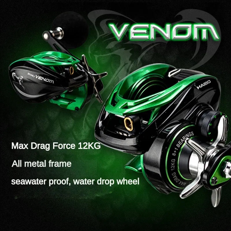 HAIBO VENOM Saltwater Baitcasting Reel – 12KG Drag, 8+1BB, 7.2:1
