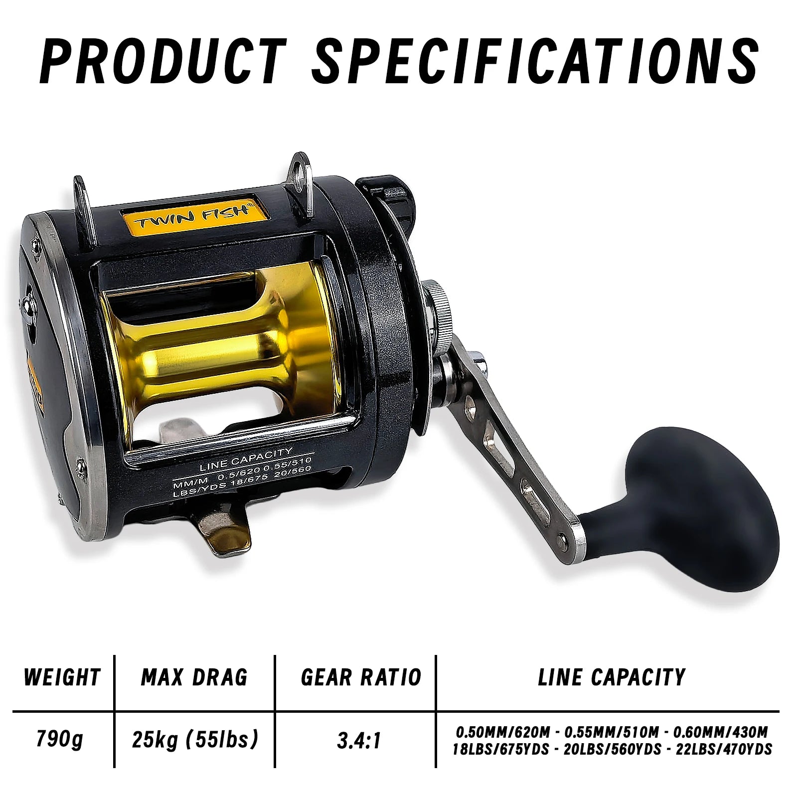 FREE FISHER TR12000 Saltwater Metal Boat Fishing Drum Wheel,Trolling Casting Reel,Right Hand Speed Ratio 3.4:1 Sea Fishing Reels