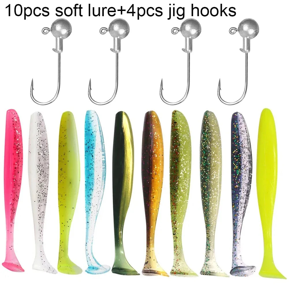 Maris Lure GOBAIT Soft Lure Kit 14pcs – T-Tail Worm 5.5/7/10cm + Jig Head Hook 3/5/10g