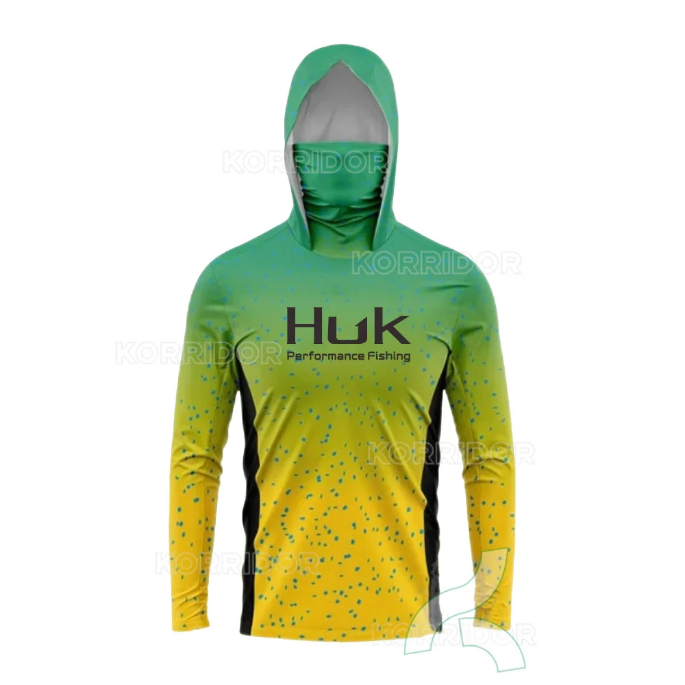 HUK UPF 50+ Hooded Fishing Shirt with Face Mask