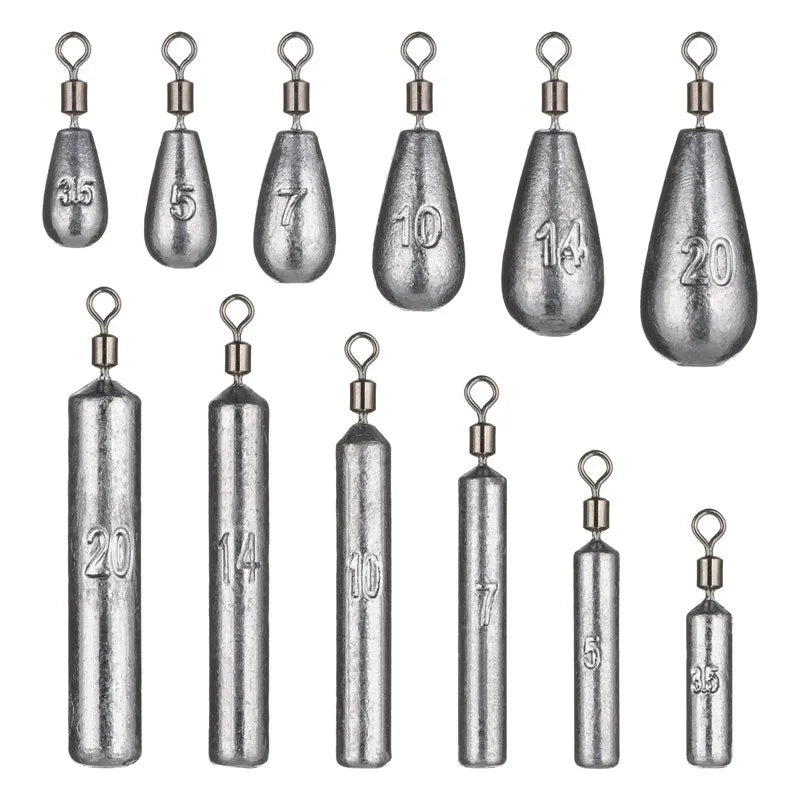 Fishing Weight Sinker 5pcs – Drop & Cylindrical, 3.5g–20g Lead Sinker