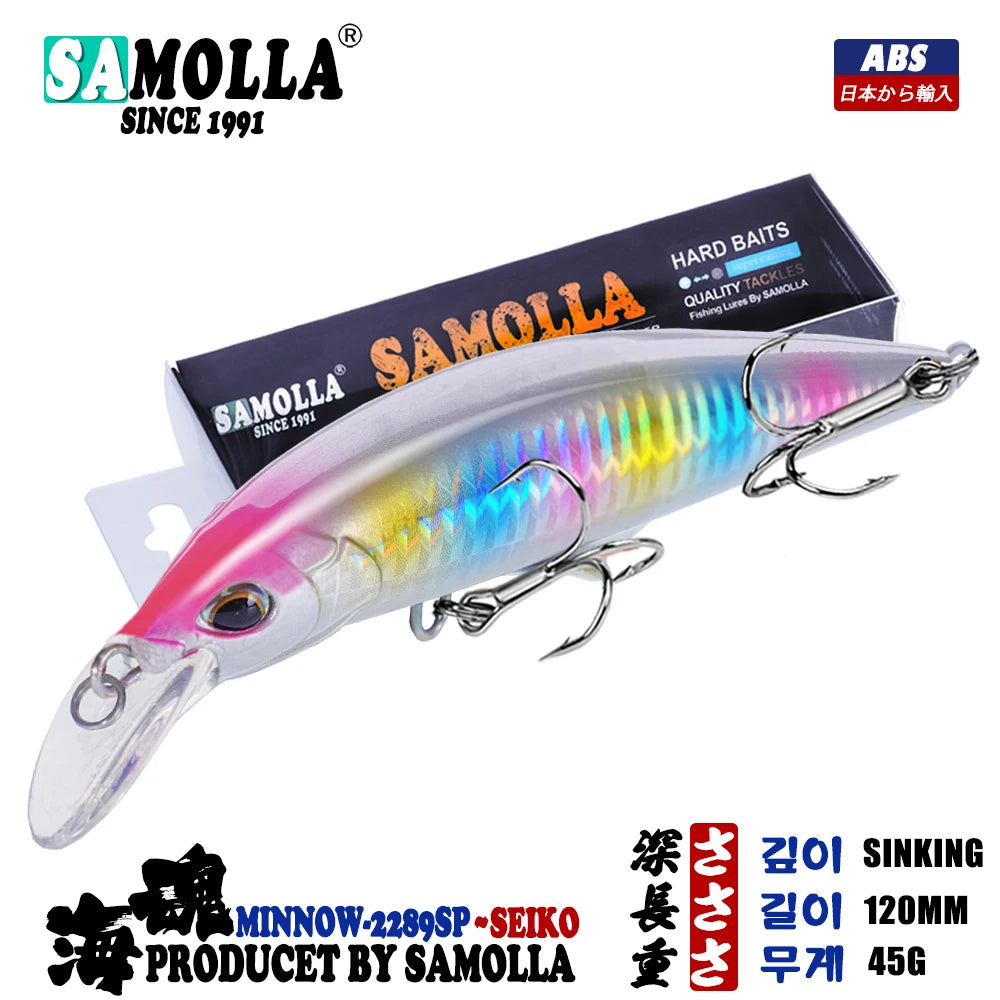SAMOLLA Sinking Minnow Fishing Lure 120mm 45g 8 Colors