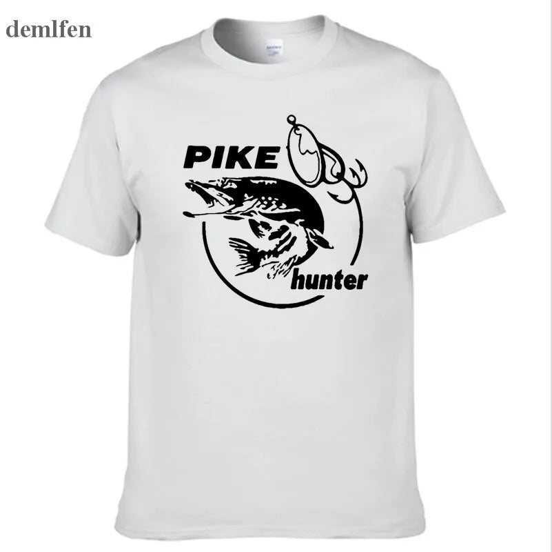 Men's Fish Print T-Shirt – Pike Hunter Graphic Tee, Short Sleeve