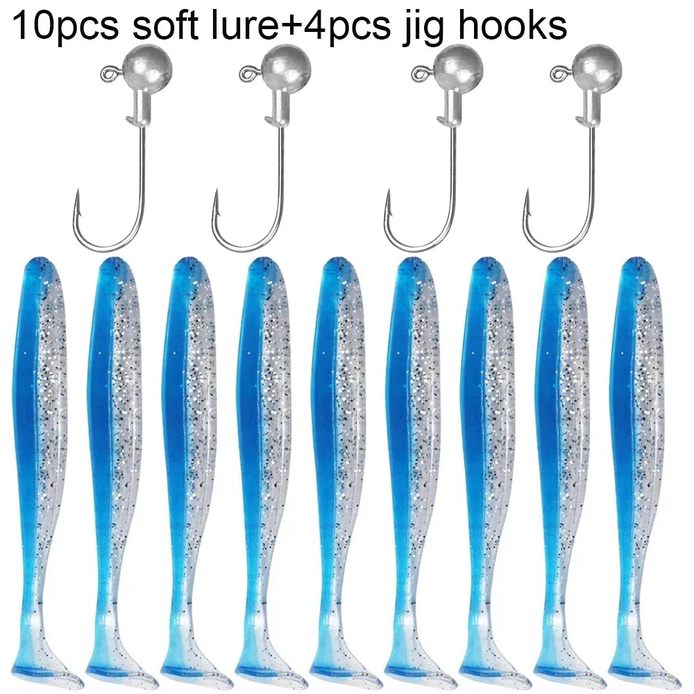 Maris Lure GOBAIT Soft Lure Kit 14pcs – T-Tail Worm 5.5/7/10cm + Jig Head Hook 3/5/10g