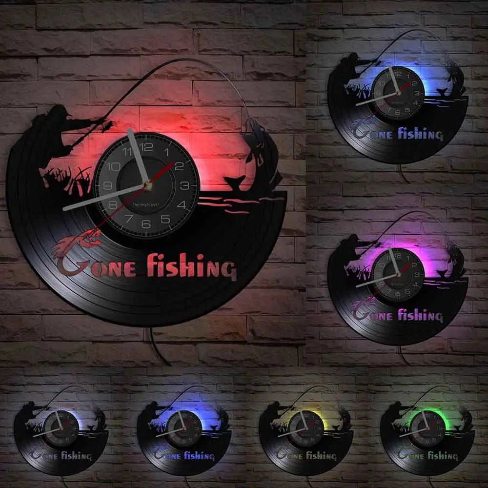 Maris Lure Gone Fishing Vinyl Record Wall Clock – 30cm | Optional LED