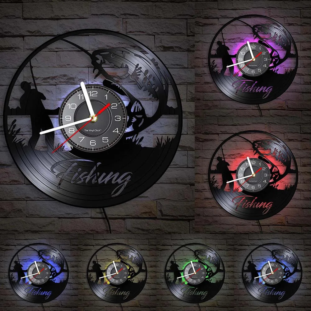 Maris Lure Gone Fishing Vinyl Record Wall Clock – 30cm | Optional LED