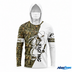 Maris hooded long-sleeve fishing shirt with original 3D fishing print on a white background and MarisFishing logo