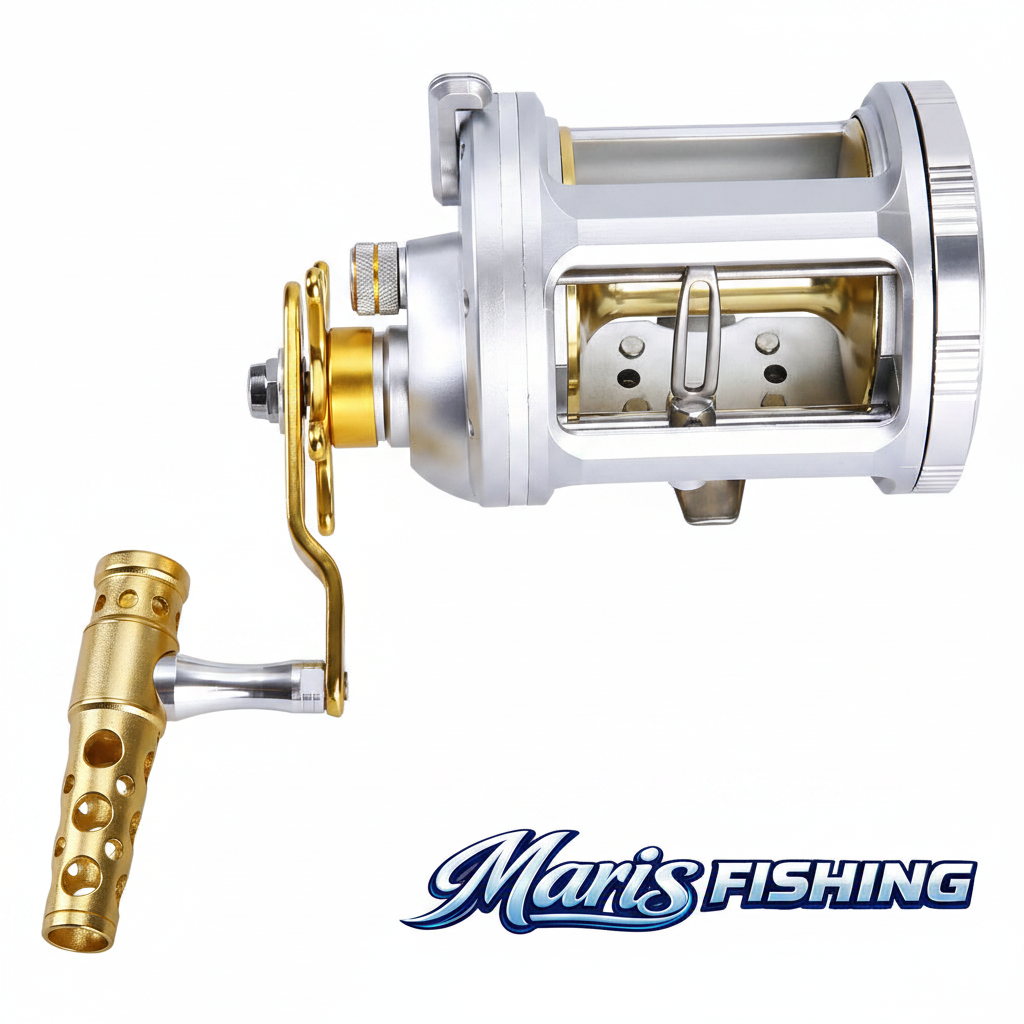 Metal Sea Fishing Drum Reel with Maris Fishing logo