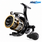 All-metal spinning fishing reel on white background with MarisFishing logo in the corner