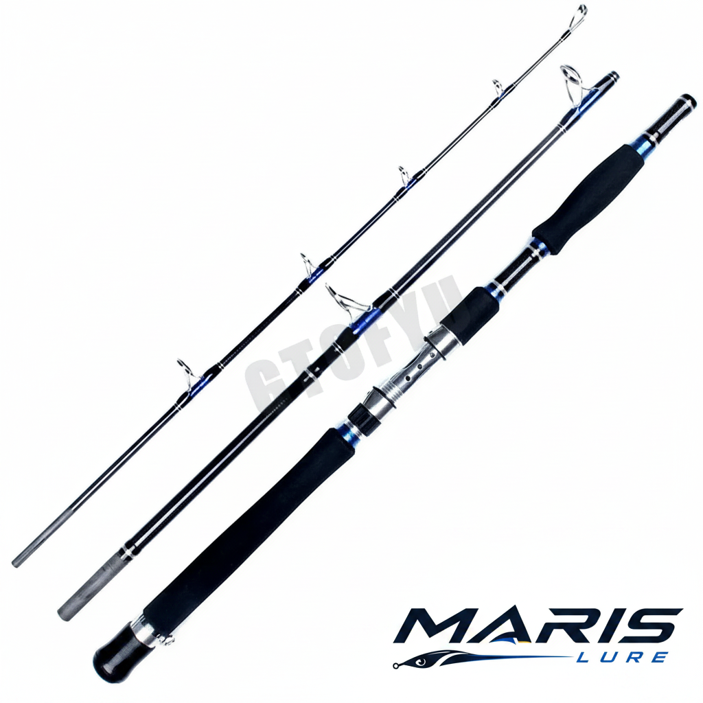 Maris Lure Carbon Spinning Rod 3-Piece 30-50lb – White Background