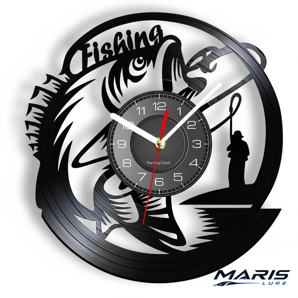 Maris Lure Fishing Vinyl Record Wall Clock – White Background