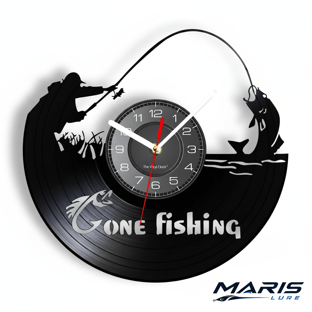 Maris Lure Gone Fishing Vinyl Clock – White Background