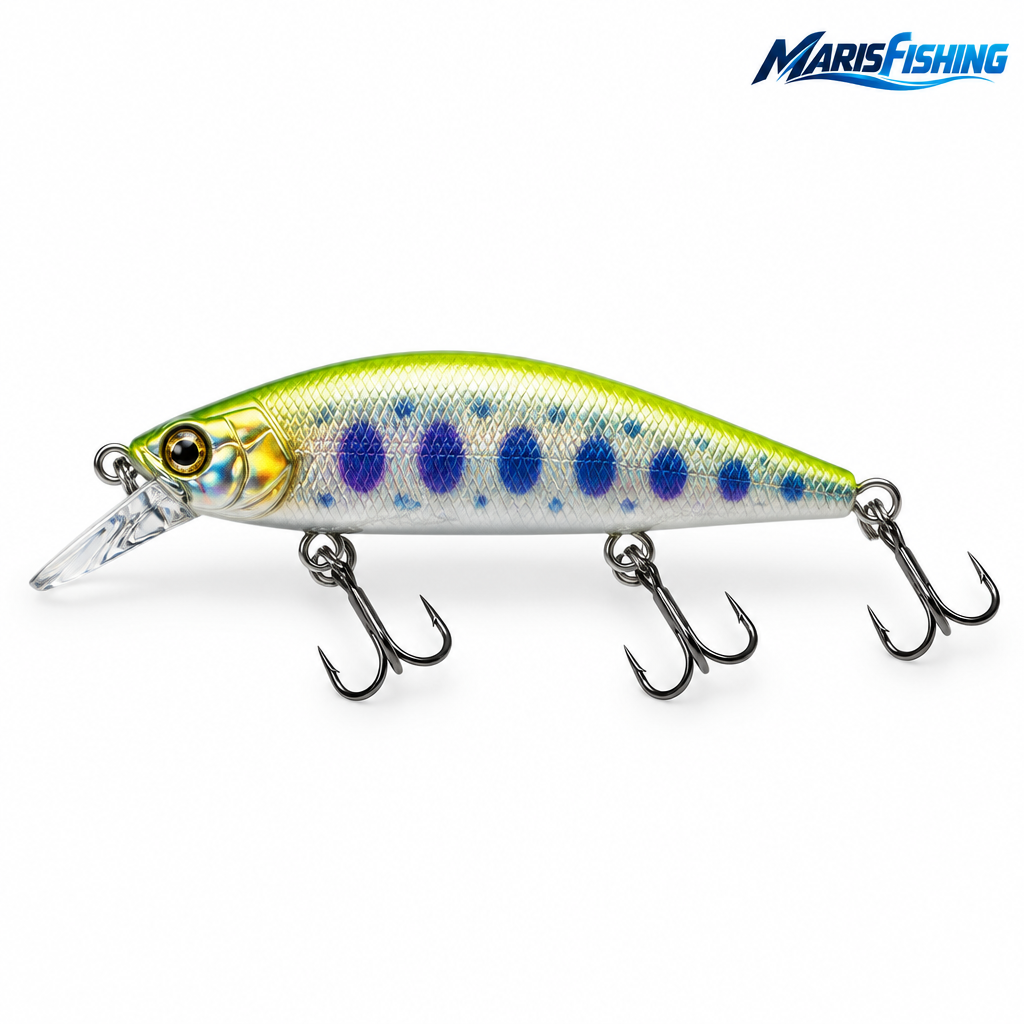 TSUYOKI LT905 50mm sinking minnow lure on white background with MarisFishing logo